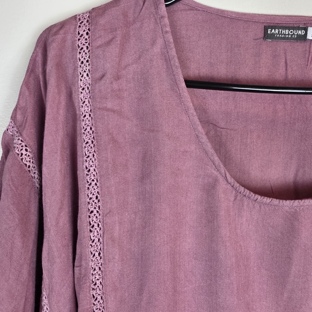 EARTHBOUND Mauve Pink Fringed Boho Blouse - Picture 9 of 14